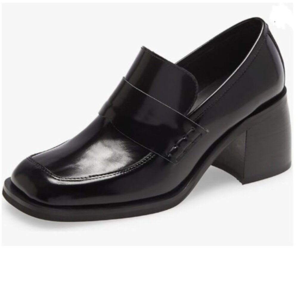 Milooey Black Platform Chunky Loafers Mid Heel Penny Loafers Slip On Shoes